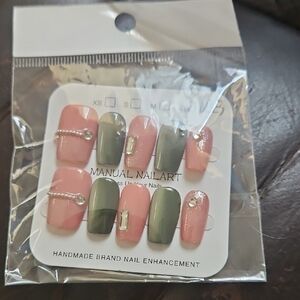 Pink and Green Nail Enhancements